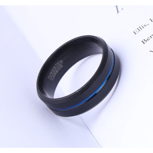 Cincin TUNGSTEN CARBIDE armor garis tengah korea pria wanita Titanium cin cin luxury modis casual