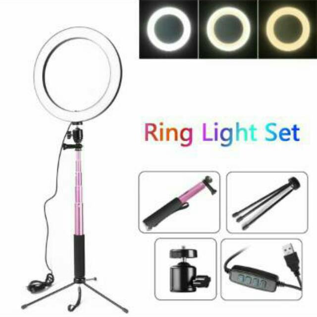 Lampu Halo Ring Light LED Kamera 16CM with Tongsis Tripod - EL940008A