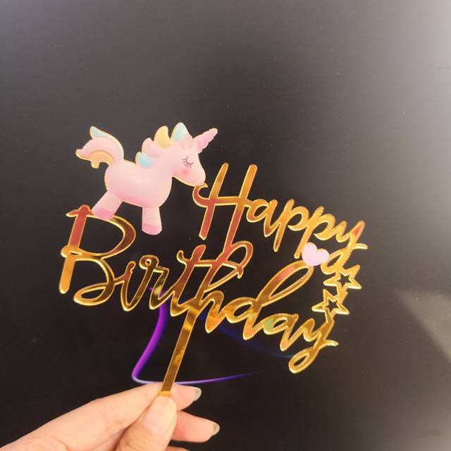 Cake Topper Happy Birthday Unicorn Pony Hiasan Kue Ultah Murah Tusuk Bday Cake Grosir