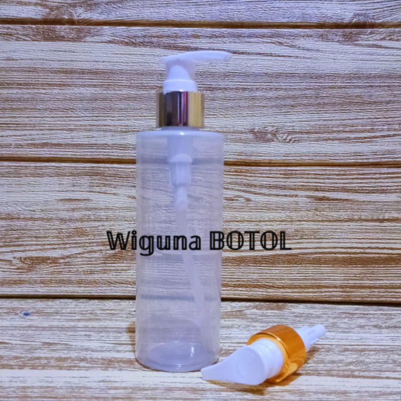 Botol Pump 250ml Putih Transparan / Botol Rf 250ml Tutup Pump Lotion Ring Alumunium