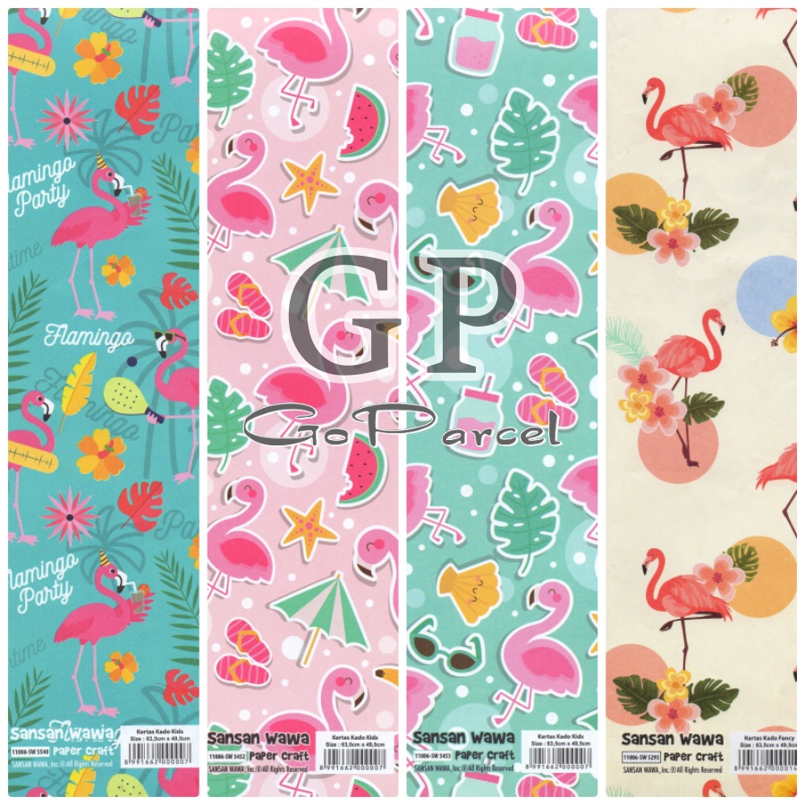 ( 5 Lembar ) FLAMINGO SANWA - KERTAS KADO ANGSA BEBEK - GIFT WRAP PAPER SANSAN WAWA FLAMINGGO