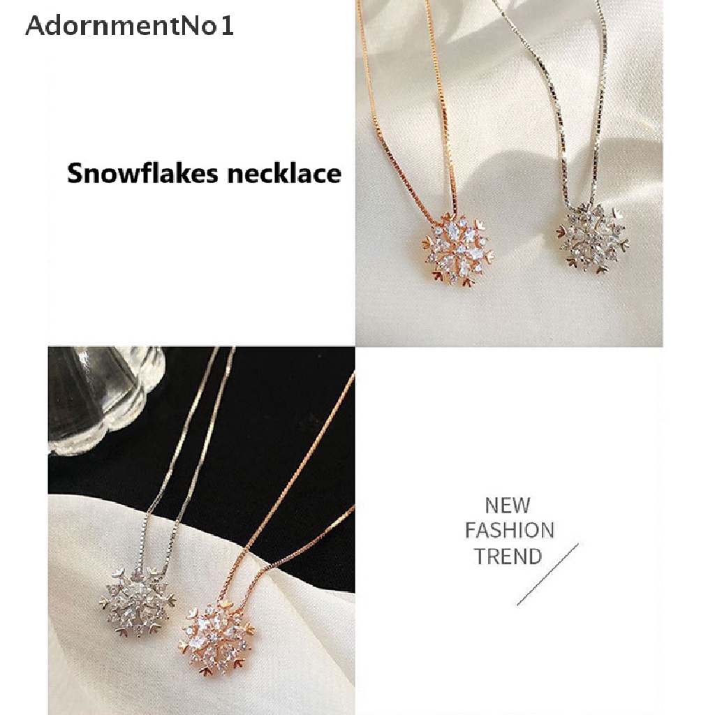 (AdornmentNo1) Kalung Rantai Rose Gold / Silver Liontin Snowflake Hias Cubic Zircon Untuk Wanita S-N605