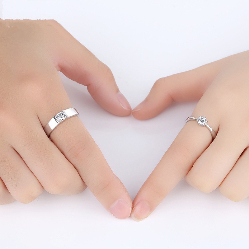 Cincin Pasangan 925 Silver Berlian Wanita Perhiasan Cincin Couple Ring