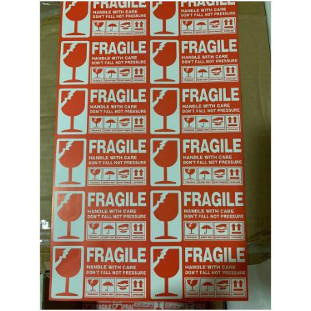 (BOW) 12 Pcs Stiker Fragile Uk 9 x 5 cm