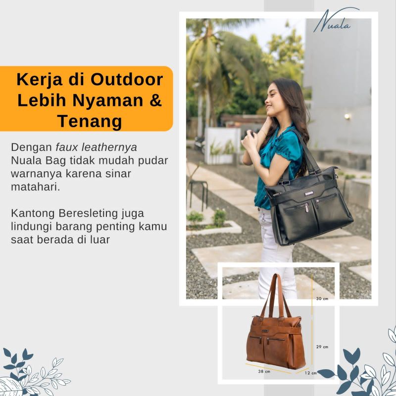 NUALA Bag by Manjua. Tas Kerja, Tas Kuliah, Muat Laptop 14 inch. Tas Laptop, Ukuran Besar.