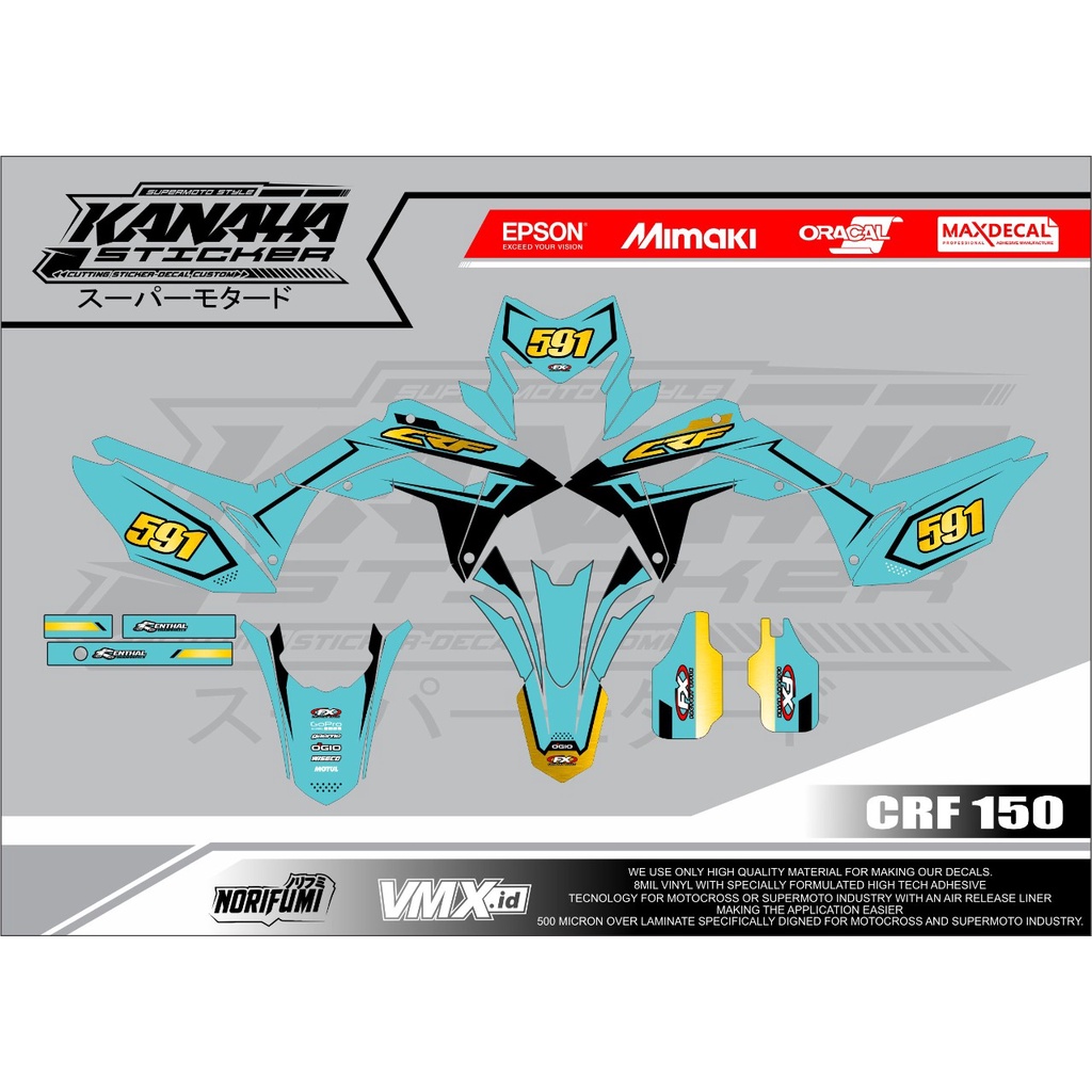 DECAL CRF 150 /STICKER DECAL CRF FULL BODY / DECAL CRF CUSTOM / KOMBINASI WARNA GOLD CHROME - CRF06