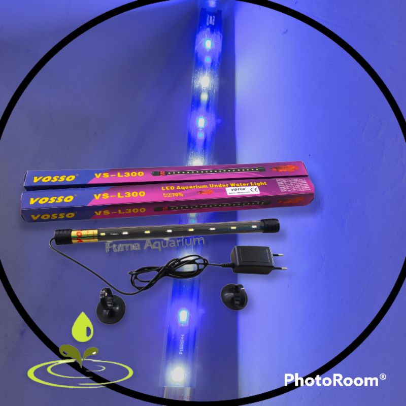 Lampu Led Celup Aquarium T4 VOSSO VS-L300 Nyala Putih Biru 30cm 2.4watt