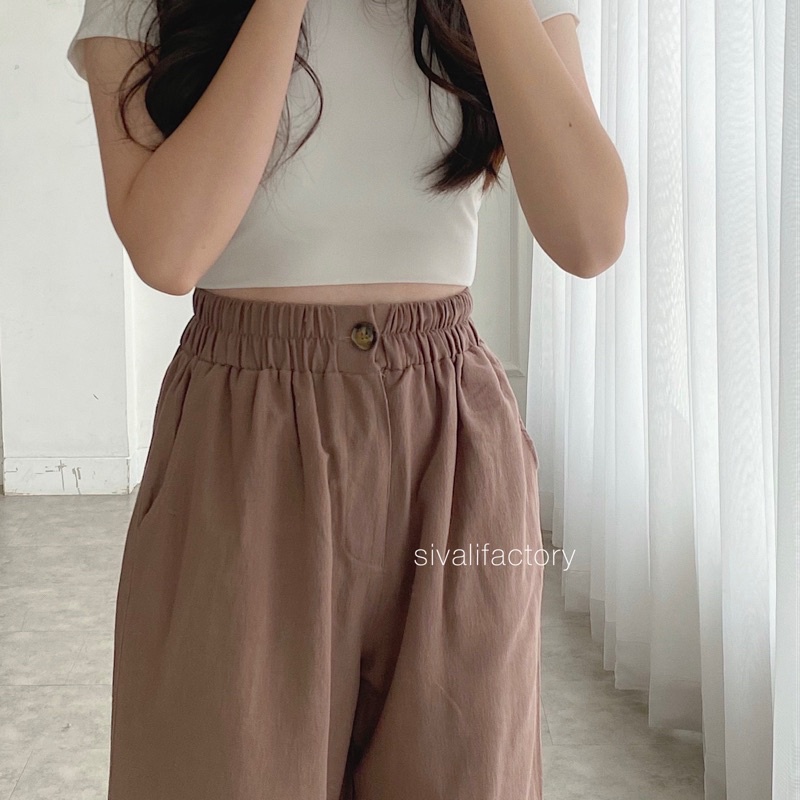 SIVALI Celana Kulot Highwaist Bahan Premium Linen Wide Leg Cullotes 882 - Linen Cullote Pants