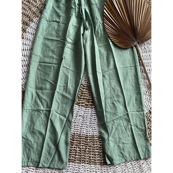 CELANA KULOT PANJANG WANITA TALI POLOS & MOTIF A031-Hijau mint polos