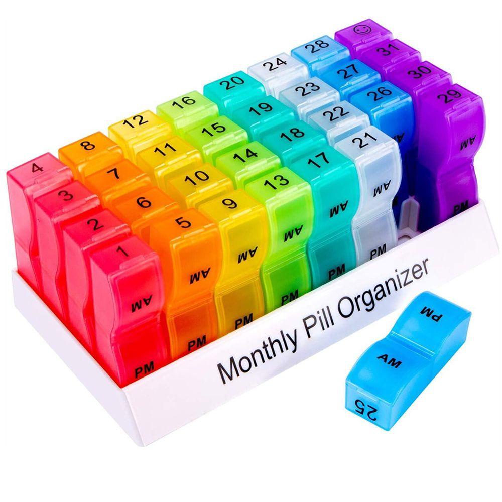 Preva Monthly Pill Organizer Bulanan Daily Weekly Medicine Organizer Kotak Penyimpanan Pill Dispenser Wadah Pill Case