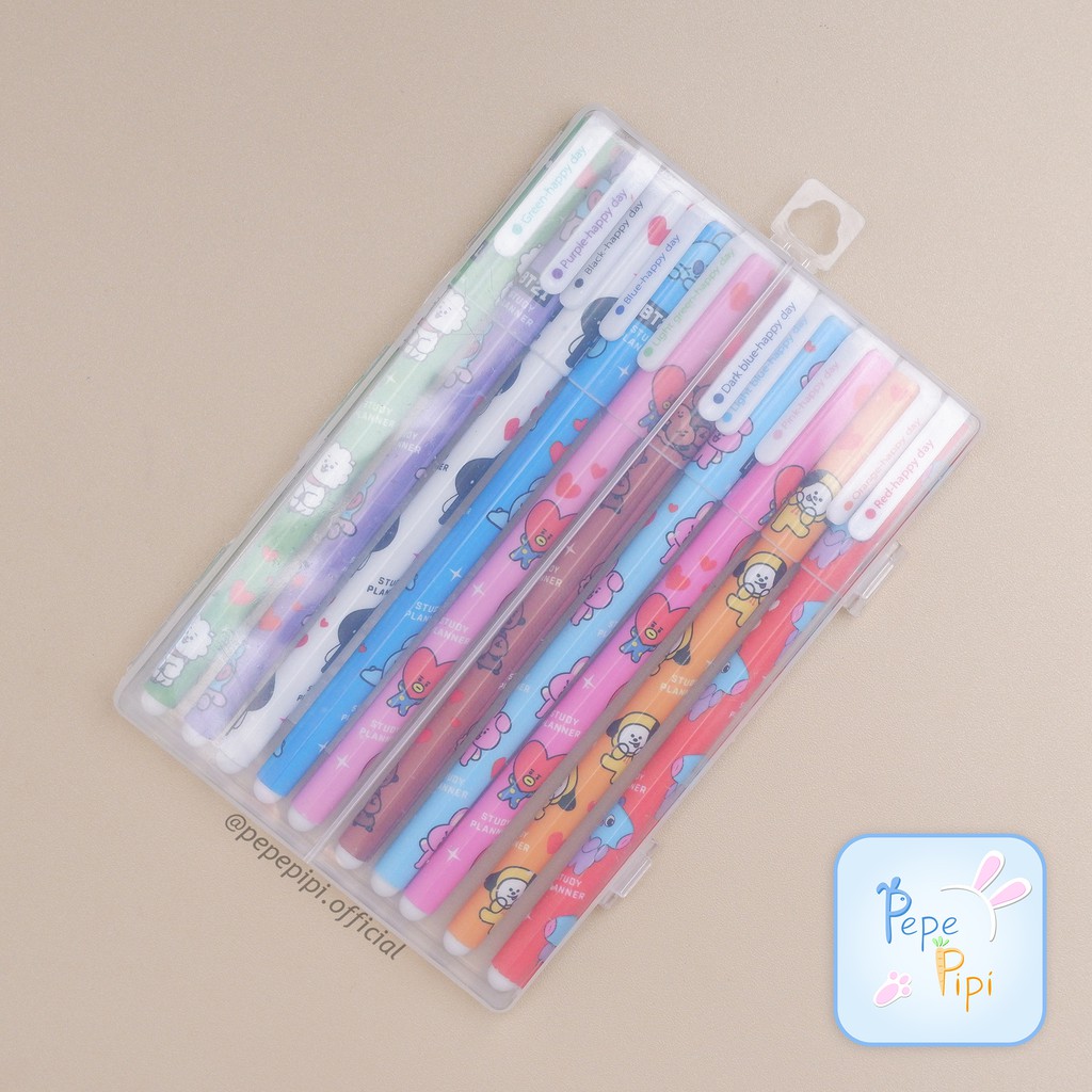 Pena 1 Set isi 10  Warna Warni Pena Warna Motif Pulpen Bolpen Marble Bolpoin Pen