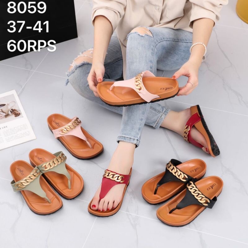 GHYAN Sandal jepit motif rantai gold merk LineTX