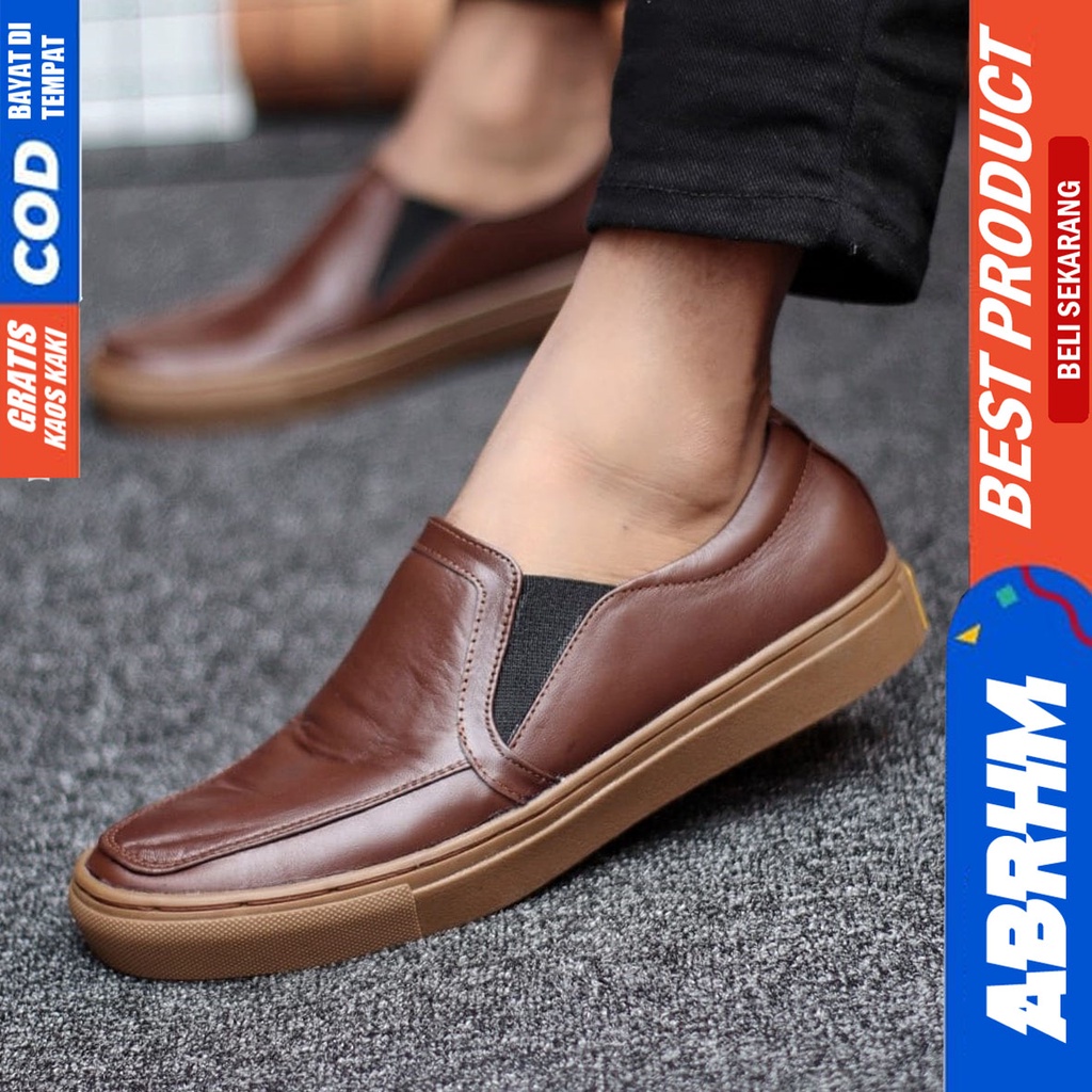 Abrhm Manji - Sepatu Slip On Pria Casual Kulit Asli