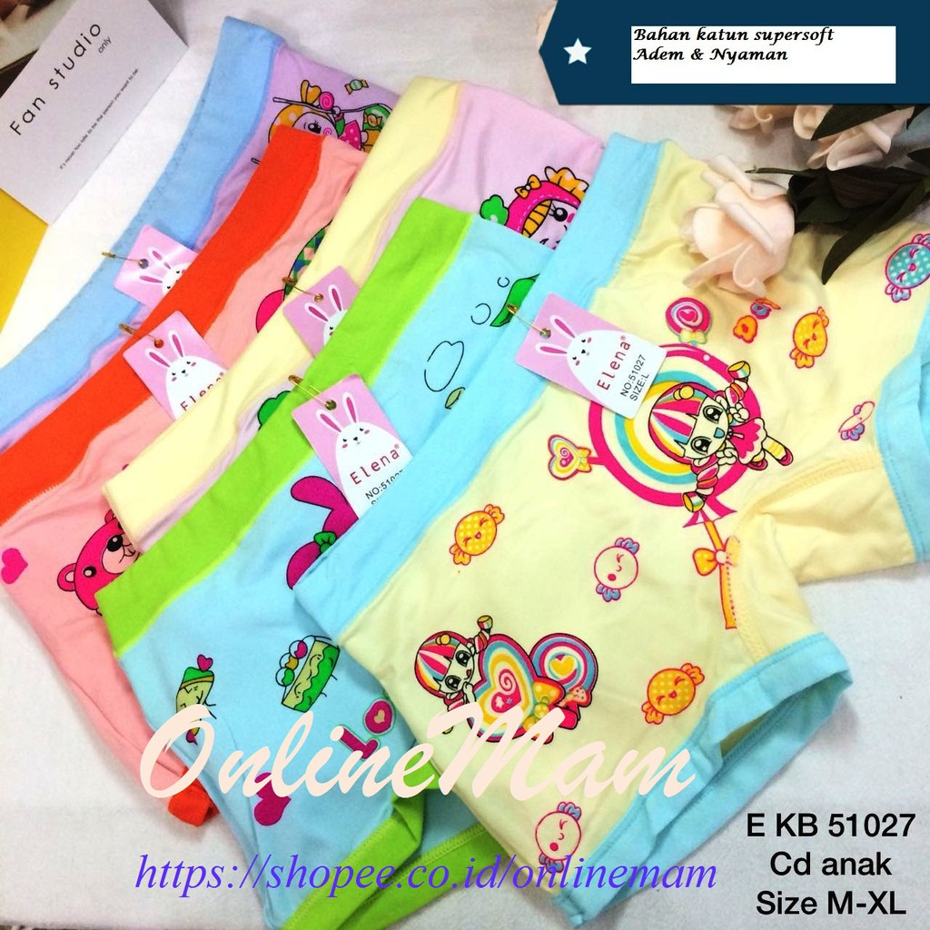 Celana Dalam Anak Perempuan / CD Katun Boxer Kid Panties Cewek Merek Elena 51041, 51042, 51043,51027, 8001