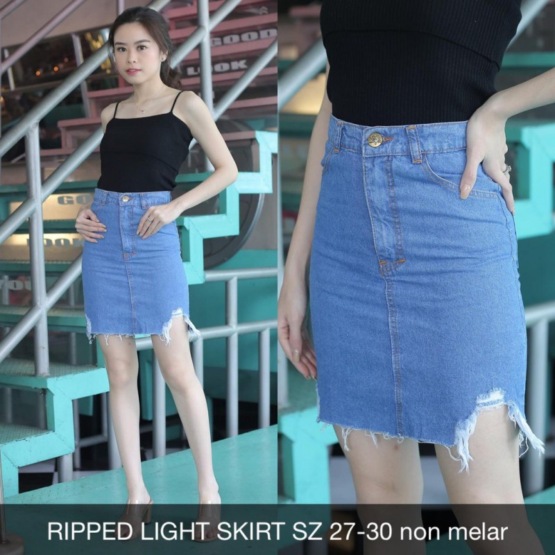 BISA COD JEANS 2020 ROK JEANS WANITA RIPPED LIGHT SKIRT BF REALPIC