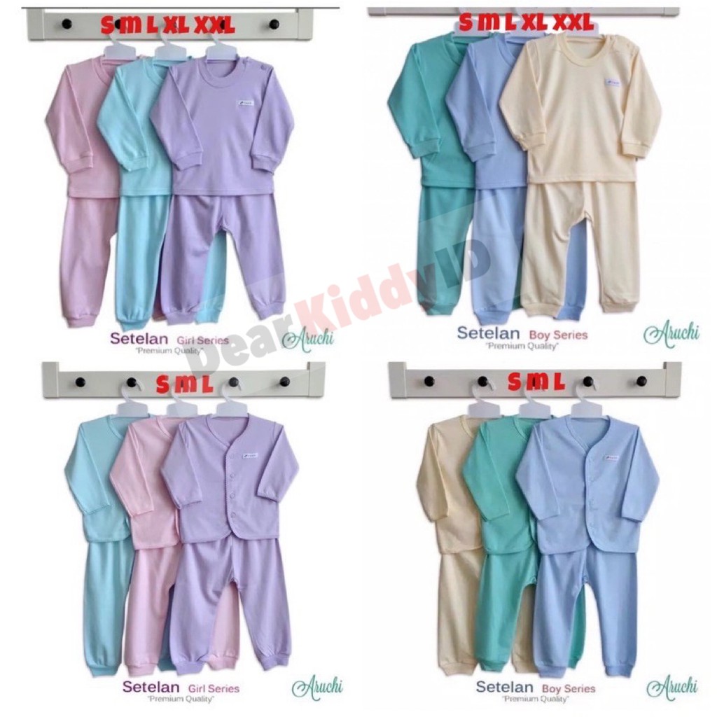 Aruchi POLOS S M L XL XXL (1stel) Setelan Baju Panjang Kancing Depan / Oblong Bayi Anak