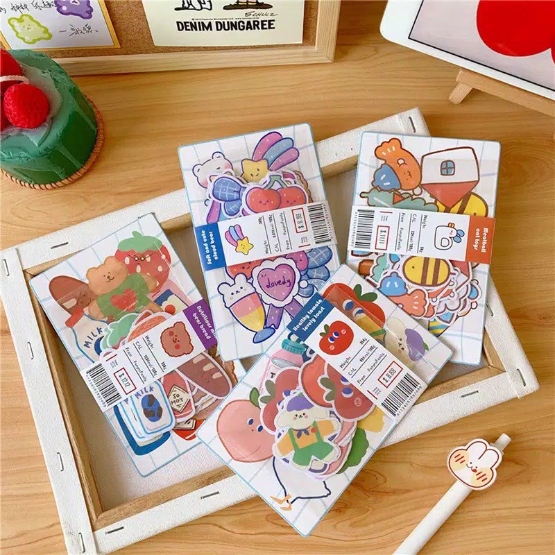 

20 pcs Cute Sticker Korean Style Bear Cartoon Food Scrapbook Bujo Journal