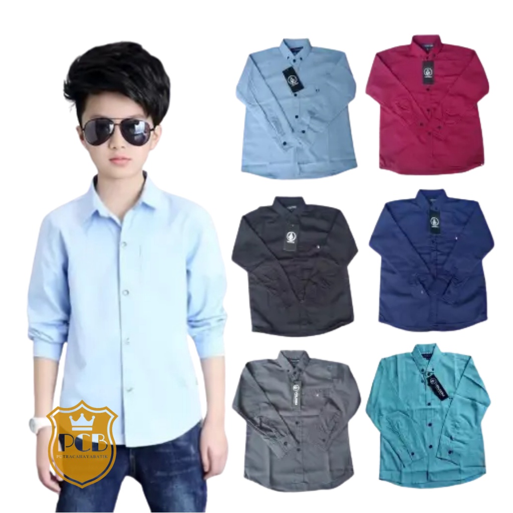 ( BISA COD) Baju Kemeja Anak Laki Laki Lengan Panjang Usia 1-13 Tahun  kemeja anak polos tanggungan