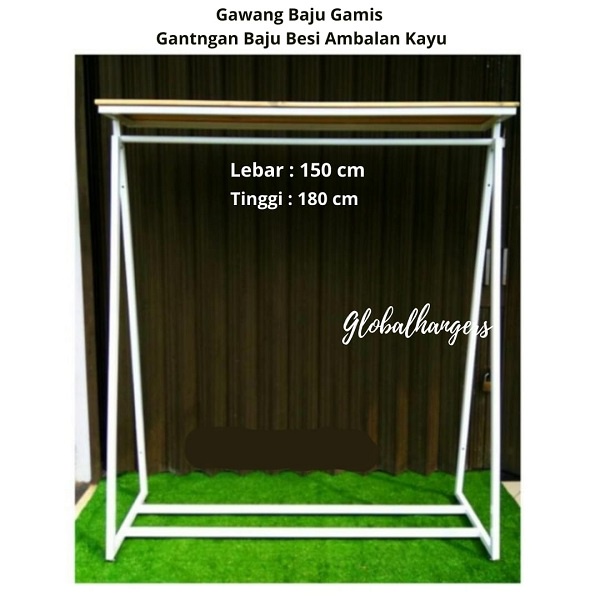 Gawangan Baju Kayu | Gantungan Baju Besi Kayu Ambalan | Gantungan Baju Besi