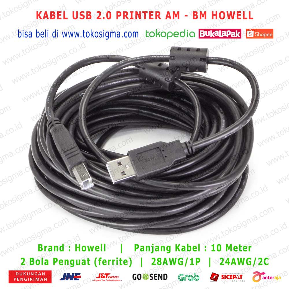 KABEL USB 2.0 PRINTER AM-BM 10 Meter Howell 28AWG USB Printer komputer