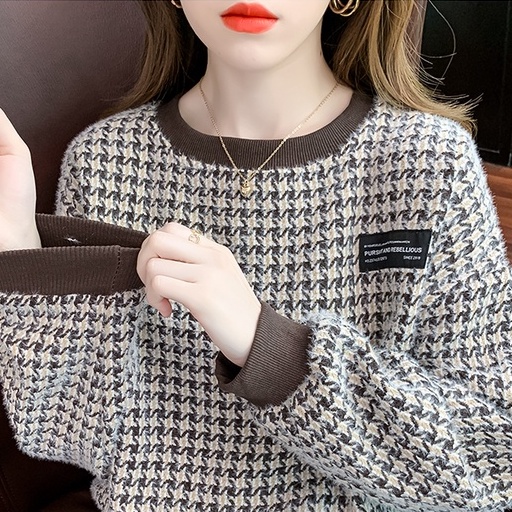 Crewneck Sweater Oversize Wanita Lengan Panjang Kaos Korea Wanita Vintage