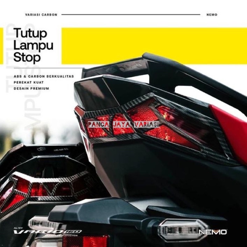 Cover Knalpot Nemo Karbon Vario 160 Tutup Body Samping Sen Cover Sen Depan Cover Hawa Cover Radiator Cover Moncong Knalpot Cover Lampu Stop Cover Cvt Nemo Vario 160 Karbon/Carbon Nemo