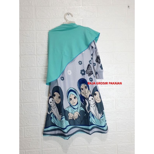 Gamis Misby Anak + Hijab Estimasi Usia 2-5 Thn / Gamis Anak Motif Kartun