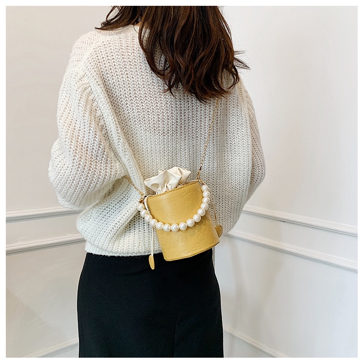 KOREAN BUCKET PEARL LEATHER BAG FASHION / TAS SELEMPANG BUCKET BULAT / TAS SLEMPANG KOREA BUKET KERANJANG KULIT MUTIARA LUCU CASUAL IMPORT