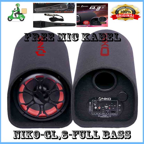 PAKET NIKO GL8 Subwoofer Car Speaker 8 inch 85 Watt - Speaker Tabung 8 inch FREE MIC KARAOKE