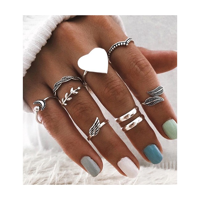 LRC Cincin Set Fashion Silver Color Alloy Ring 9 Set P82852