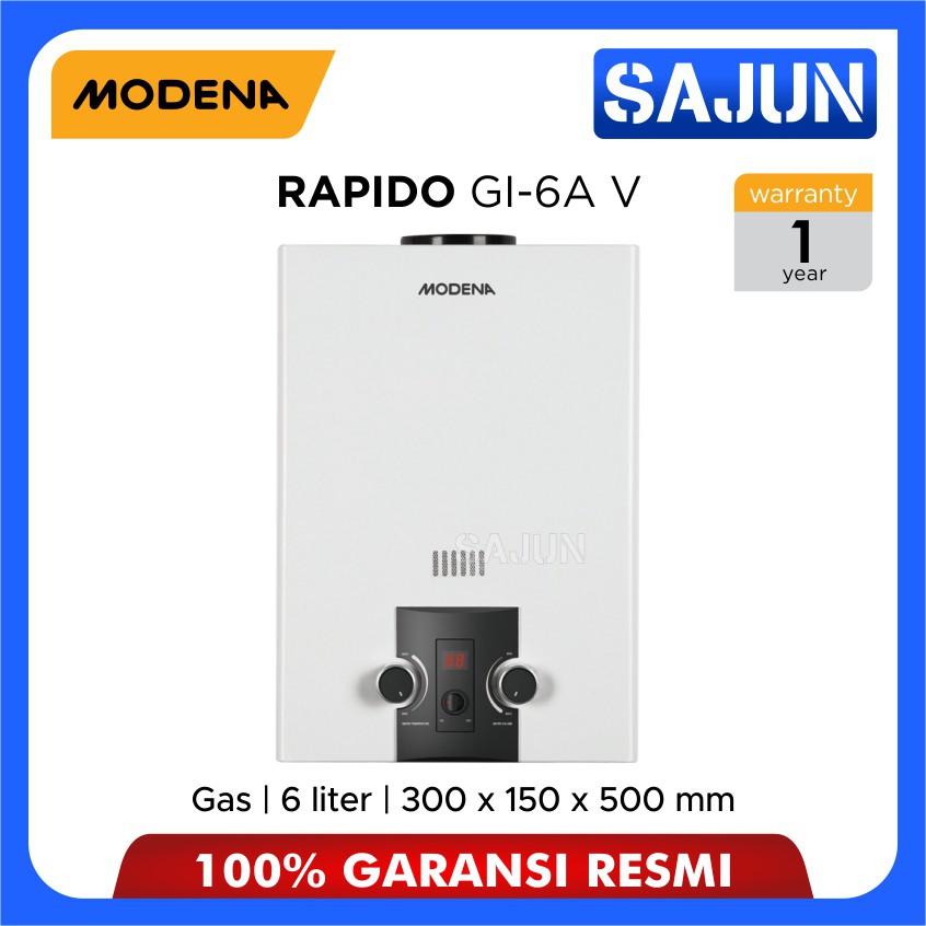 Modena Gas Water Heater 6 Liter RAPIDO GI 6A V / GI-6AV / GI6AV