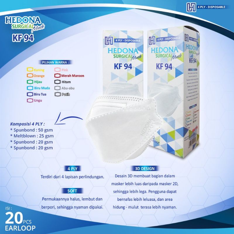 Masker Bedah Medis Surgical Mask Hedona KF94 KF 94 kemenkes 4 ply