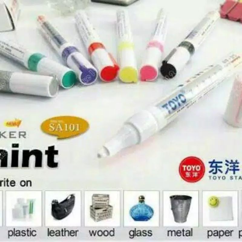 Spidol Ban Toyo Paint Marker Original Import Warna Warni : Silver Merah Putih Kuning Gold Biru Hitam