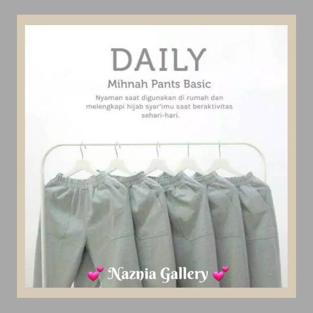 Mihnah Basic Pants HIJAB ALILA | Daily Dalaman Gamis Celana Panjang Syari | Celana Jogger Katun