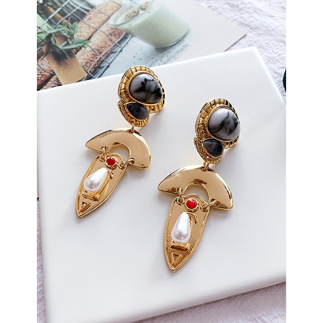 LRC Anting Tusuk Fashion Gold Alloy Resin Irregular Shape Earrings F5412X