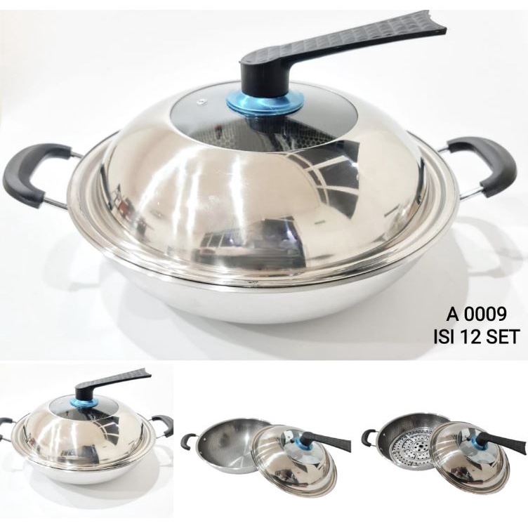 Penggorengan Stainless Steel Tebal Wok Kuali Goreng