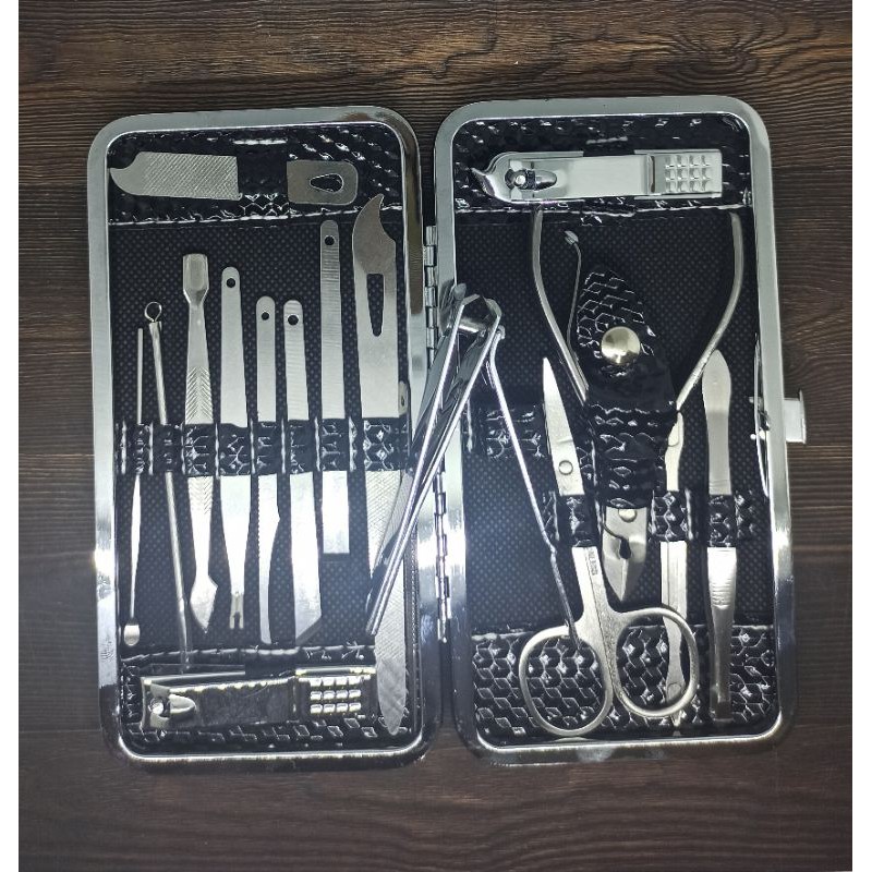 Set Perawatan Kuku Nail Art Manicure Pedicure 16 in 1 Komplit Pemeliharan Kuku MJ1096-01 Hitam jnp