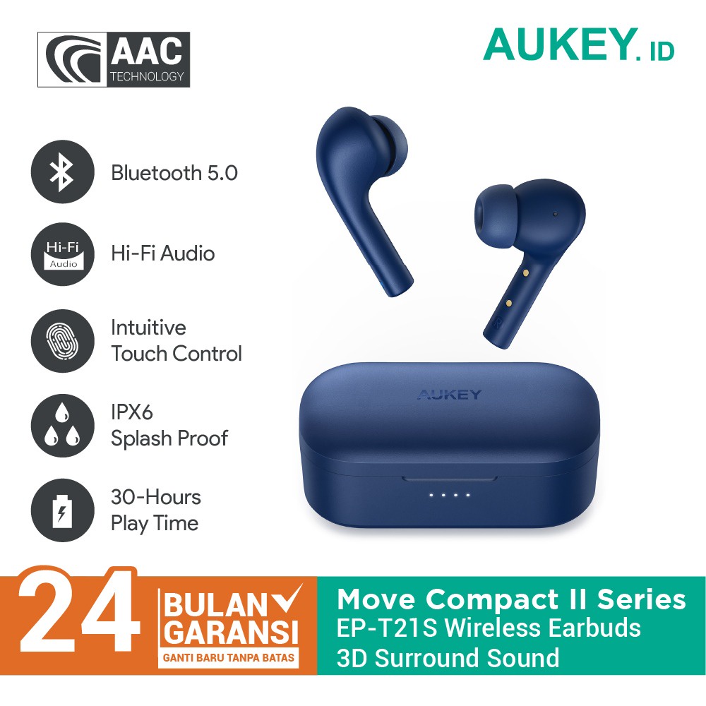 Headset /TWS Bluetooth Aukey EP-T21S Move Compact II 3D Surround Sound-1