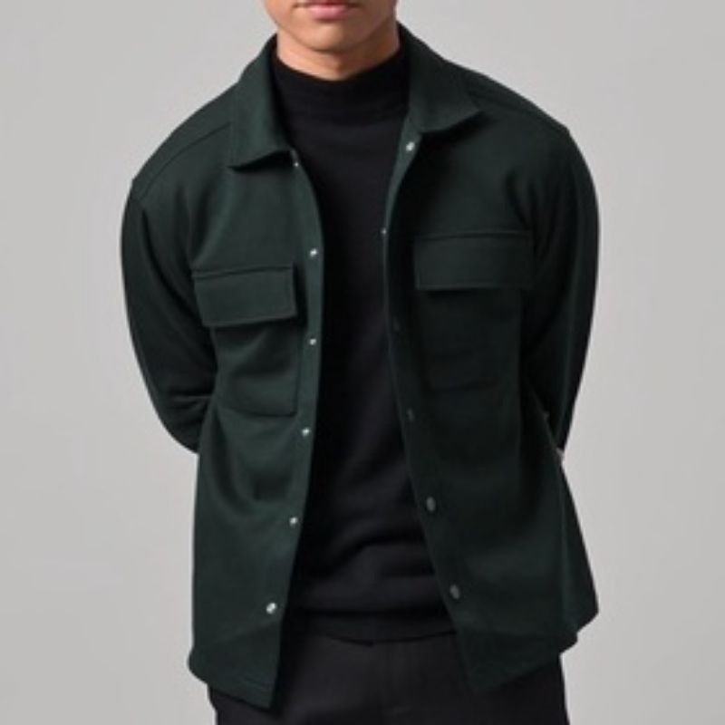 Jaket Pria Shacket Jacket Pleece Masakini-HIJAU BOTOL