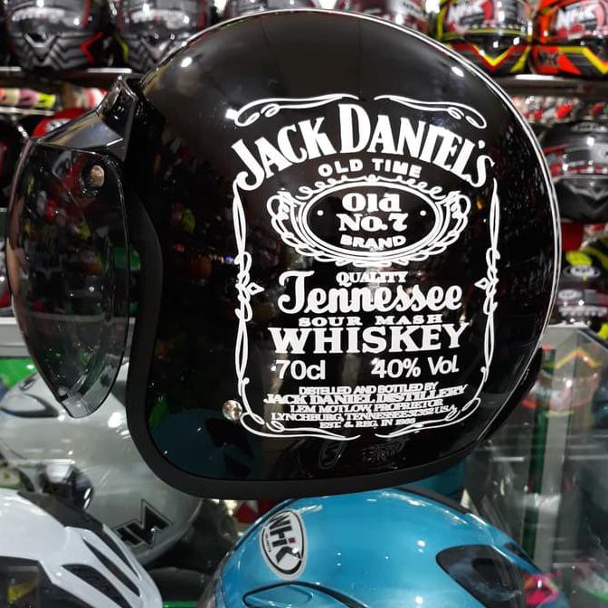 ❤️ BISA DITAWAR HELM RETRO CEWEK SNI❤️ HELM BOGO CLASSIC JM MOTIF "JACK DANIEL" BLACK GLOSS