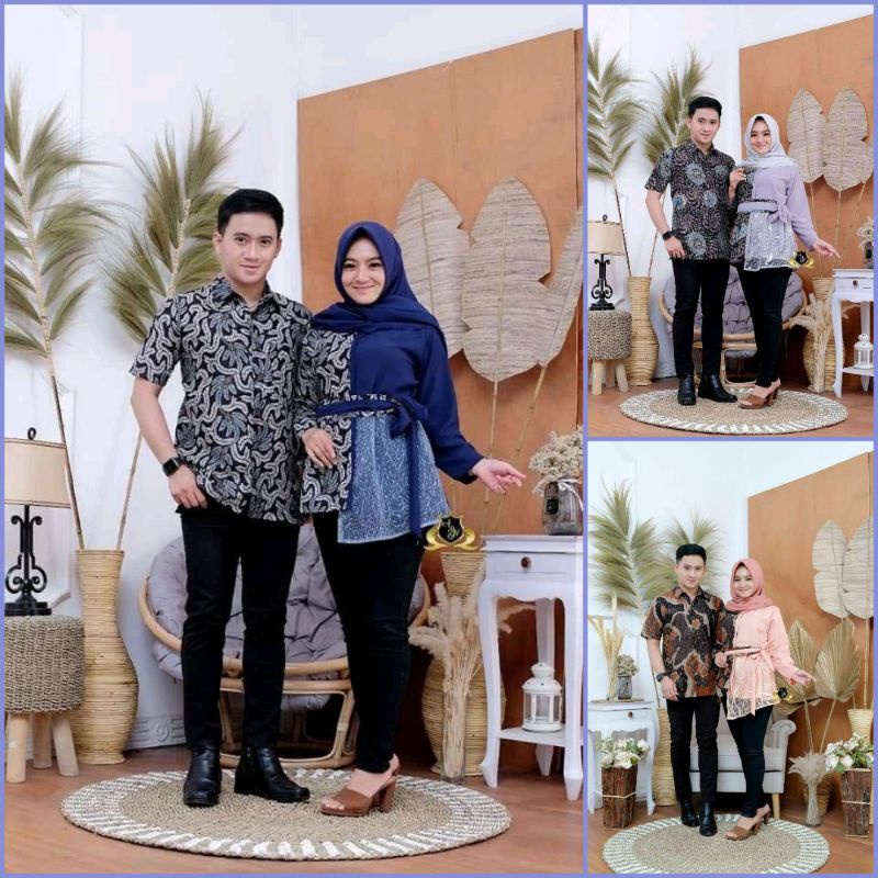 COUPLE BAJU BAJU BATIK WANITA MODERN KATUN MIX BROKAT TILE+