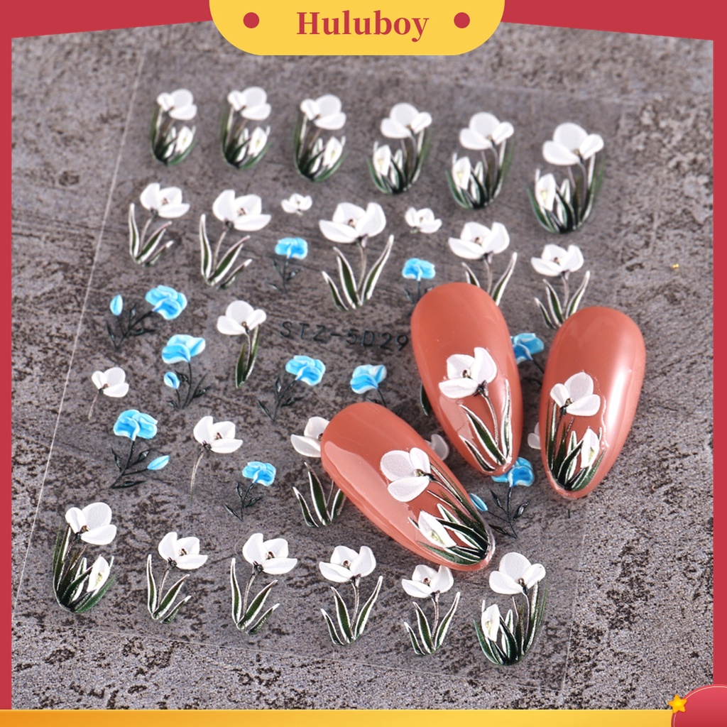 Huluboy Huluboy♡ Stiker Kuku Motif Bunga Timbul Untuk Dekorasi Nail Art