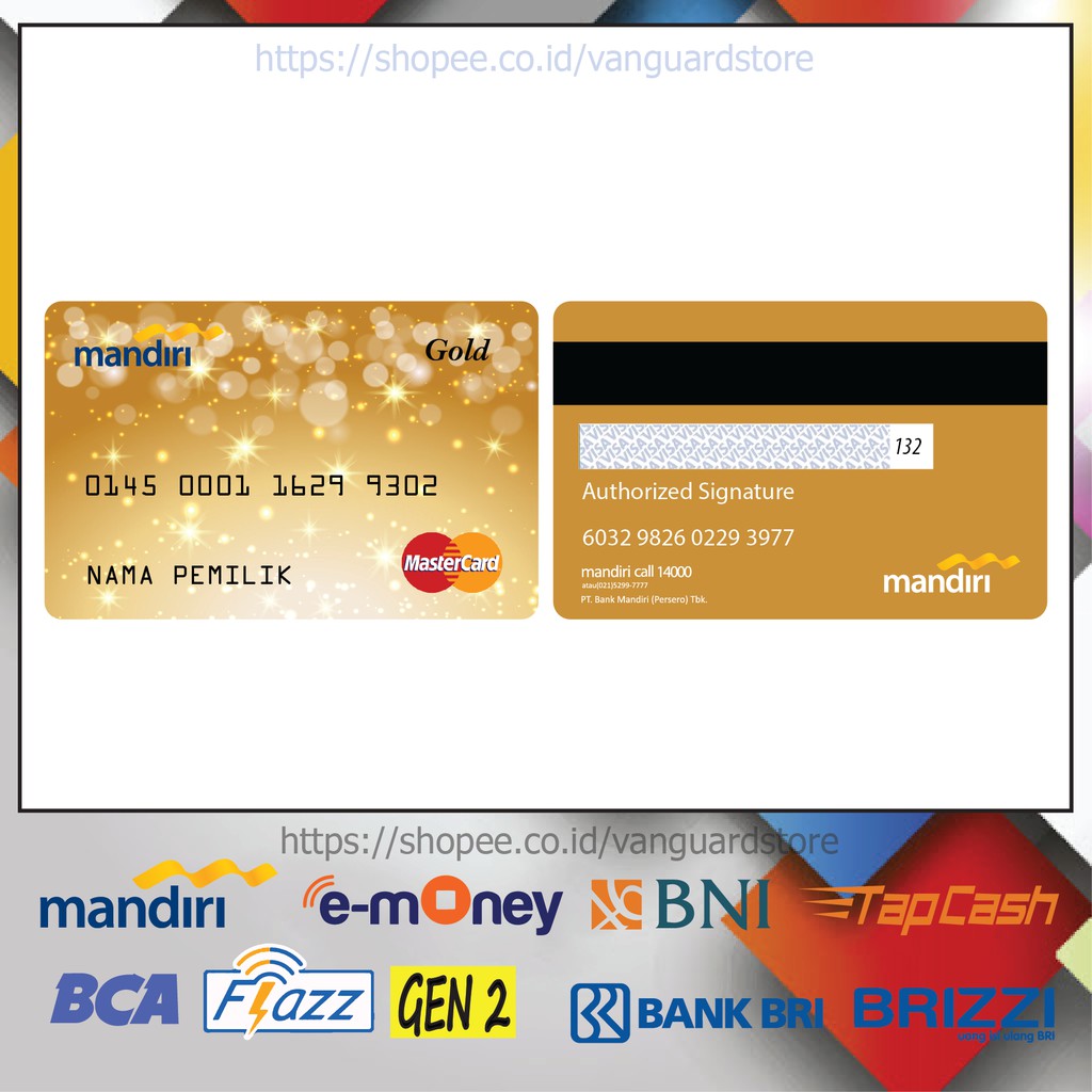 KARTU E MONEY E TOLL DESIGN CREDIT CARD 14 EMONEY MANDIRI FLAZZ BCA BNI TAPCASH BRIZZI BRI - 2 SISI