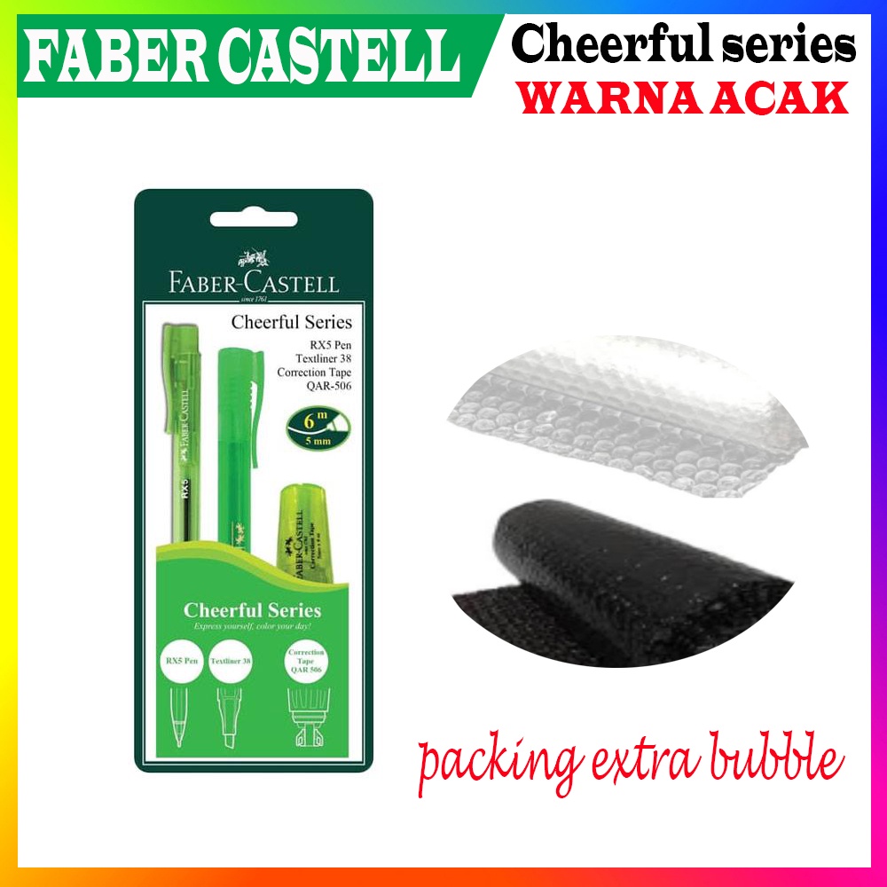 FABER CASTELL CHEERFUL SERIES - HIGHLIGHTER - TIPEX - PEN - PAKET FABERCASTELL ALAT TULIS POLPEN - PULPEN- TIPE X