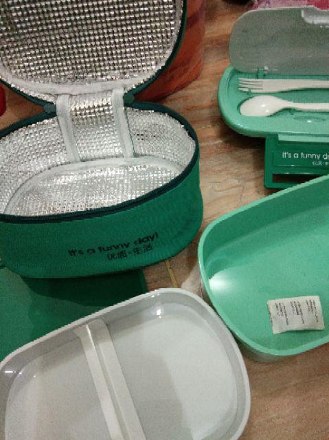 Lunch Box Yooyee 591 Orange Green Free Bag - Kotak Bekal 2 Susun