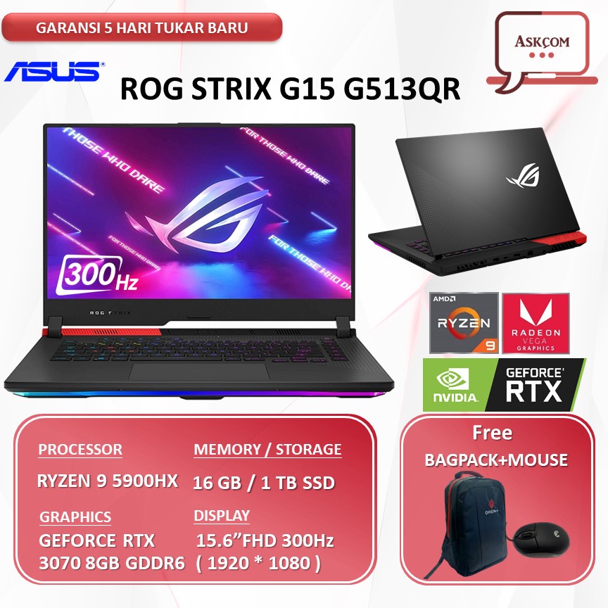 ASUS ROG STRIX G15 G513QR  RTX3070 8GB RYZEN 9 5900HX 32GB 1TBSSD 15.6 2.5K 165Hz W11