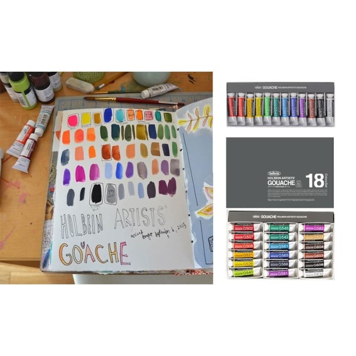 

Holbein Artists' Gouache (Opaque Water Colors) 1 Set isi 12 Warna @5ml