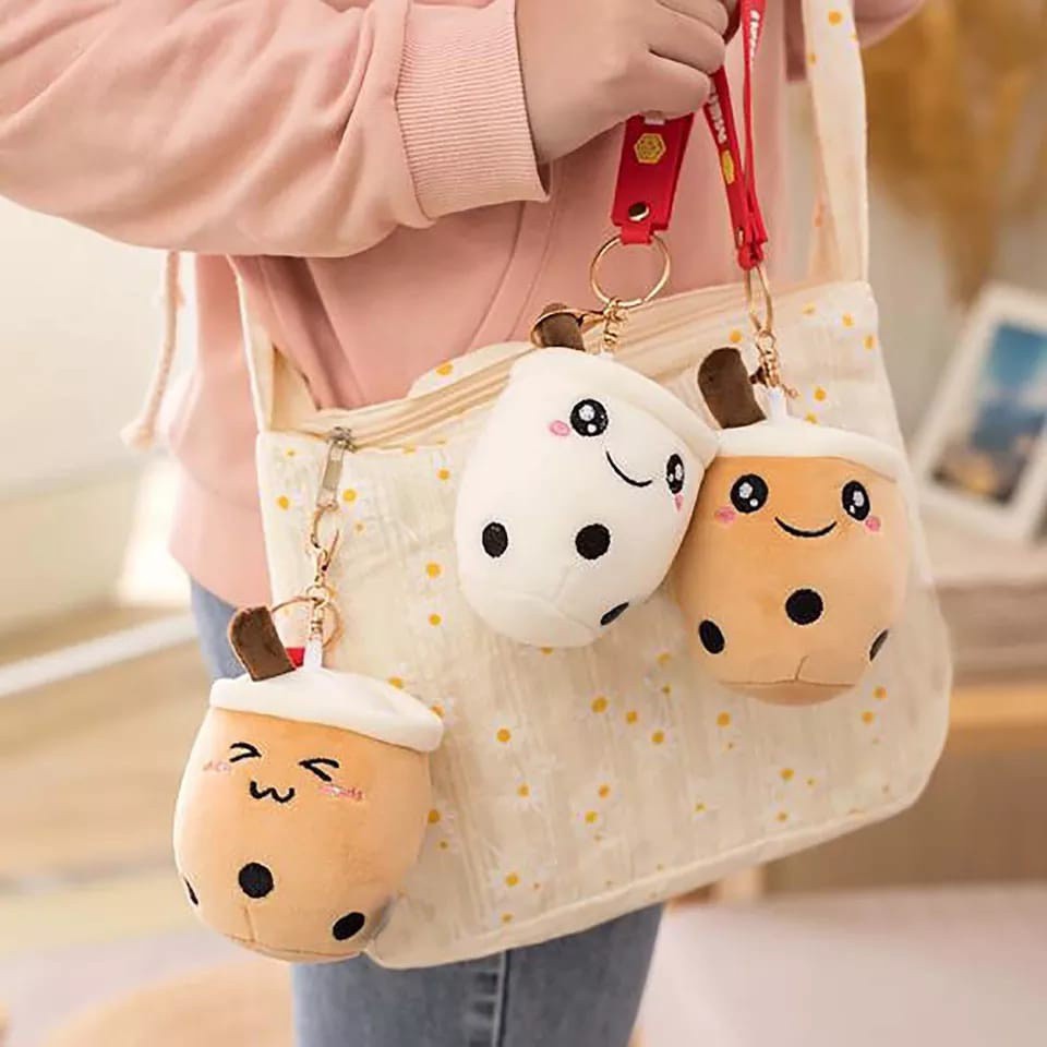 Gantungan tas boneka bentuk boba lucu imut murah BULU HALUS