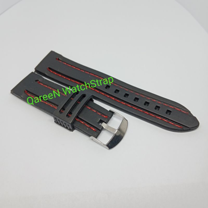 Tali Jam Tangan Karet  24MM Tali Jam Tangan Rubber Berkualitas 24 Tali jam tangan karet lis merah