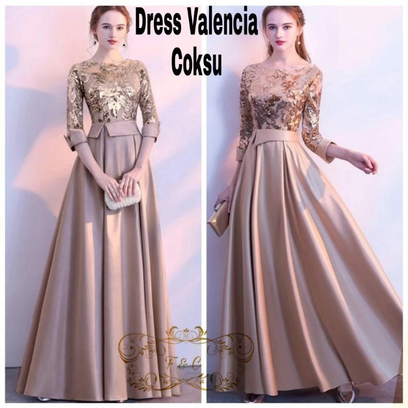 DRESS VALENCIA MUTIARA, MOSCREPE, TILE MUTIARA, DRESS MAXY, 3 UKURAN